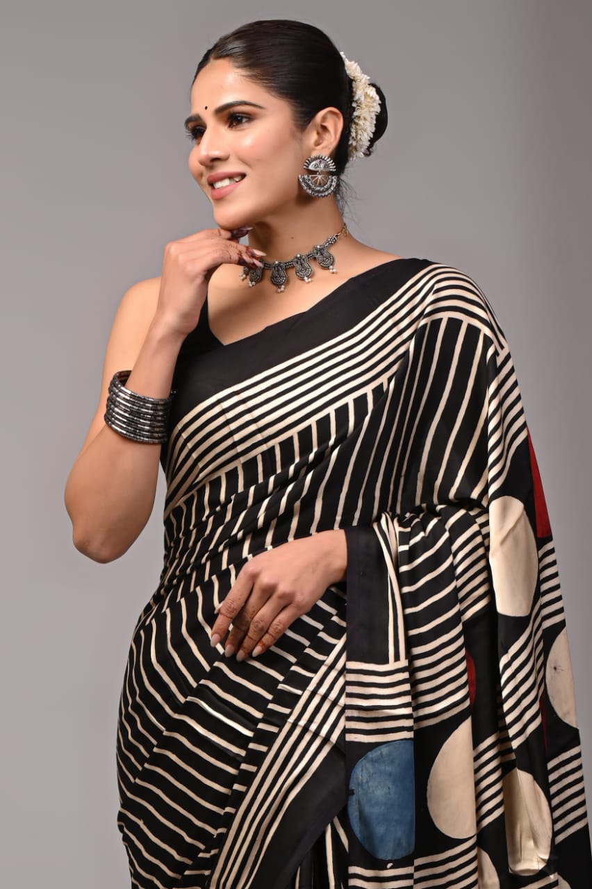 Pure Ajrakh Modal Silk Saree