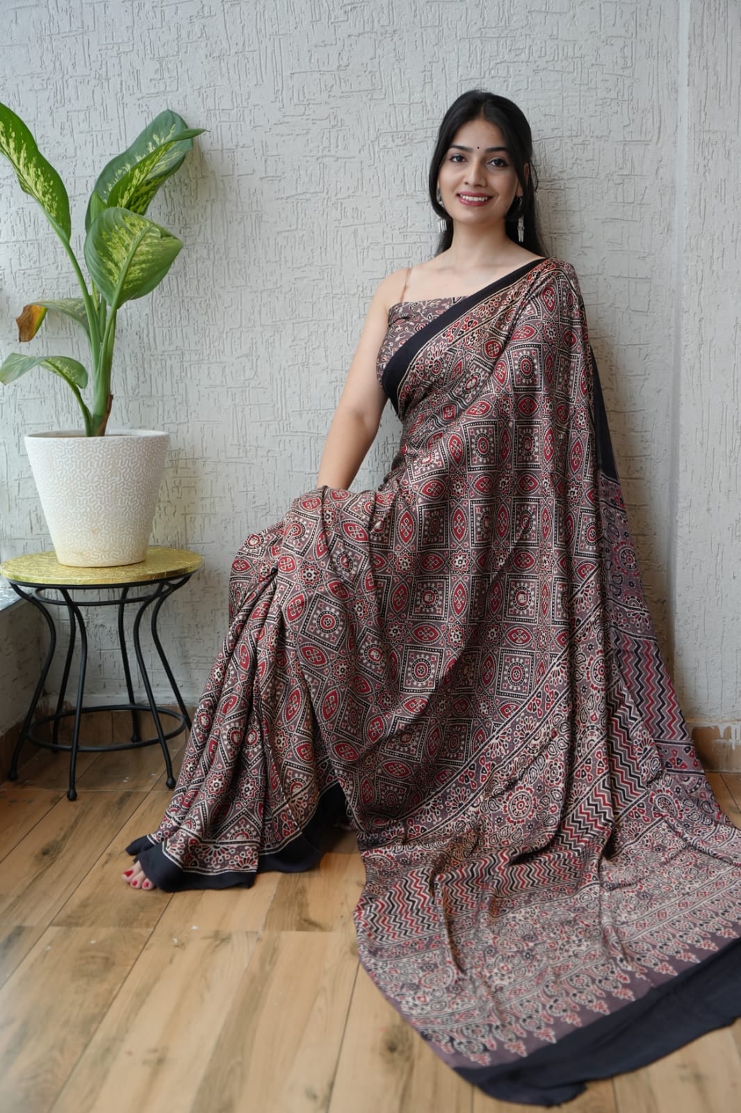 Pure Ajrakh Modal Silk Saree