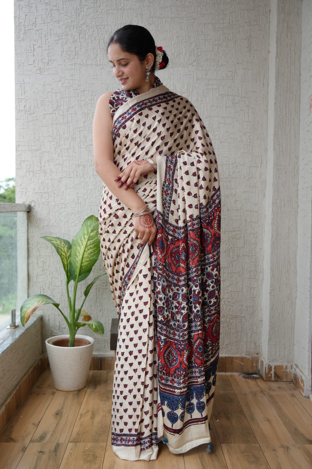 Pure Ajrakh Modal Silk Saree