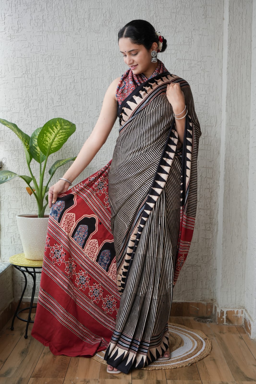 Pure Ajrakh Modal Silk Saree