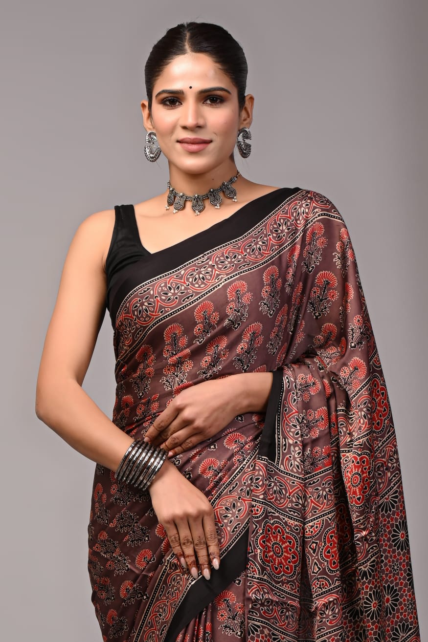 Pure Ajrakh Modal Silk Saree