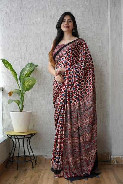 Pure Ajrakh Modal Silk Saree