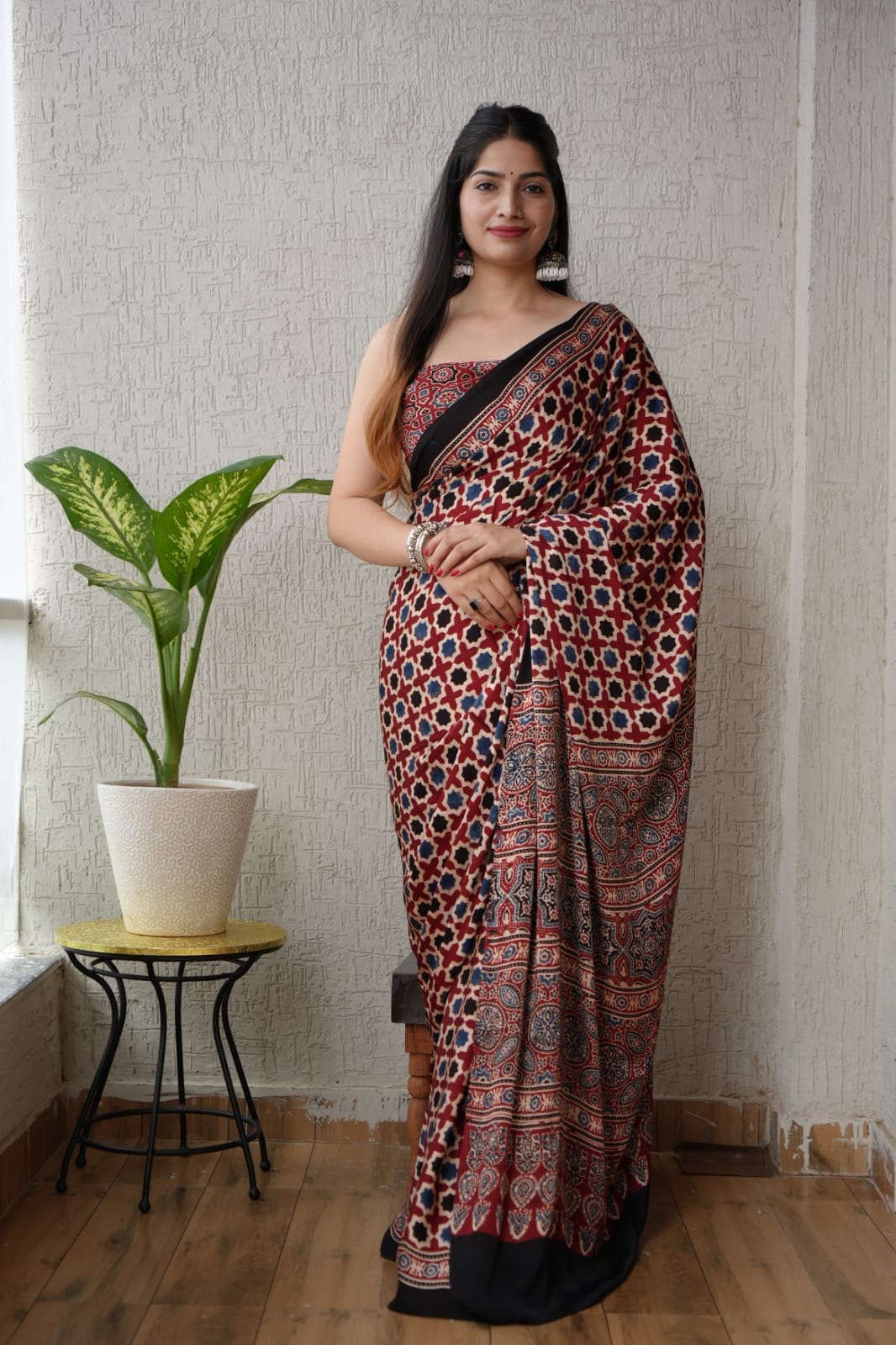 Pure Ajrakh Modal Silk Saree