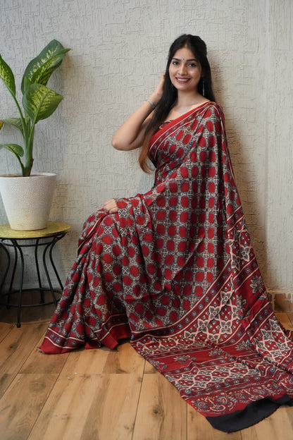 Pure Ajrakh Modal Silk Saree