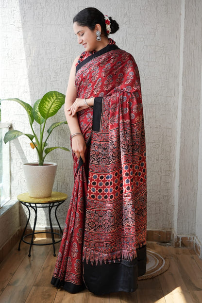 Pure Ajrakh Modal Silk Saree