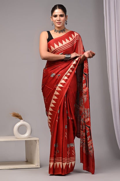 Pure Ajrakh Modal Silk Saree