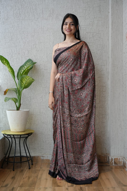 Pure Ajrakh Modal Silk Saree