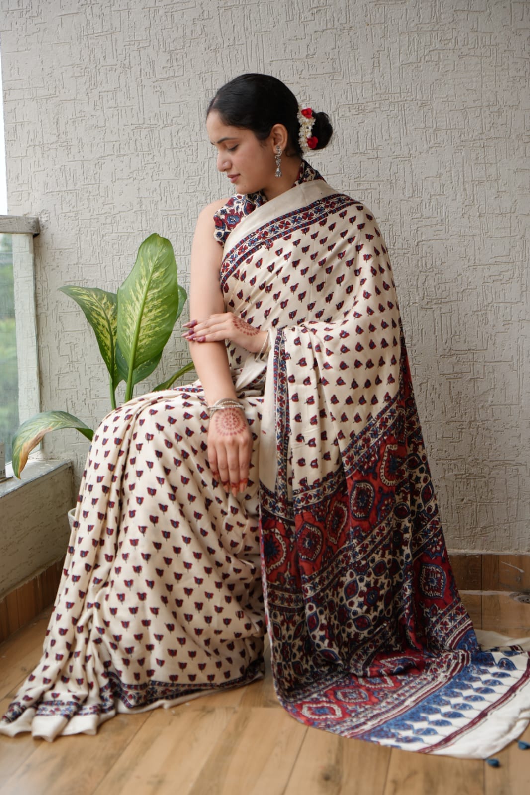 Pure Ajrakh Modal Silk Saree