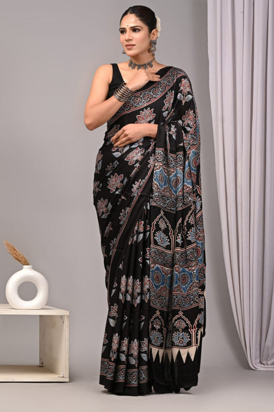 Pure Ajrakh Modal Silk Saree