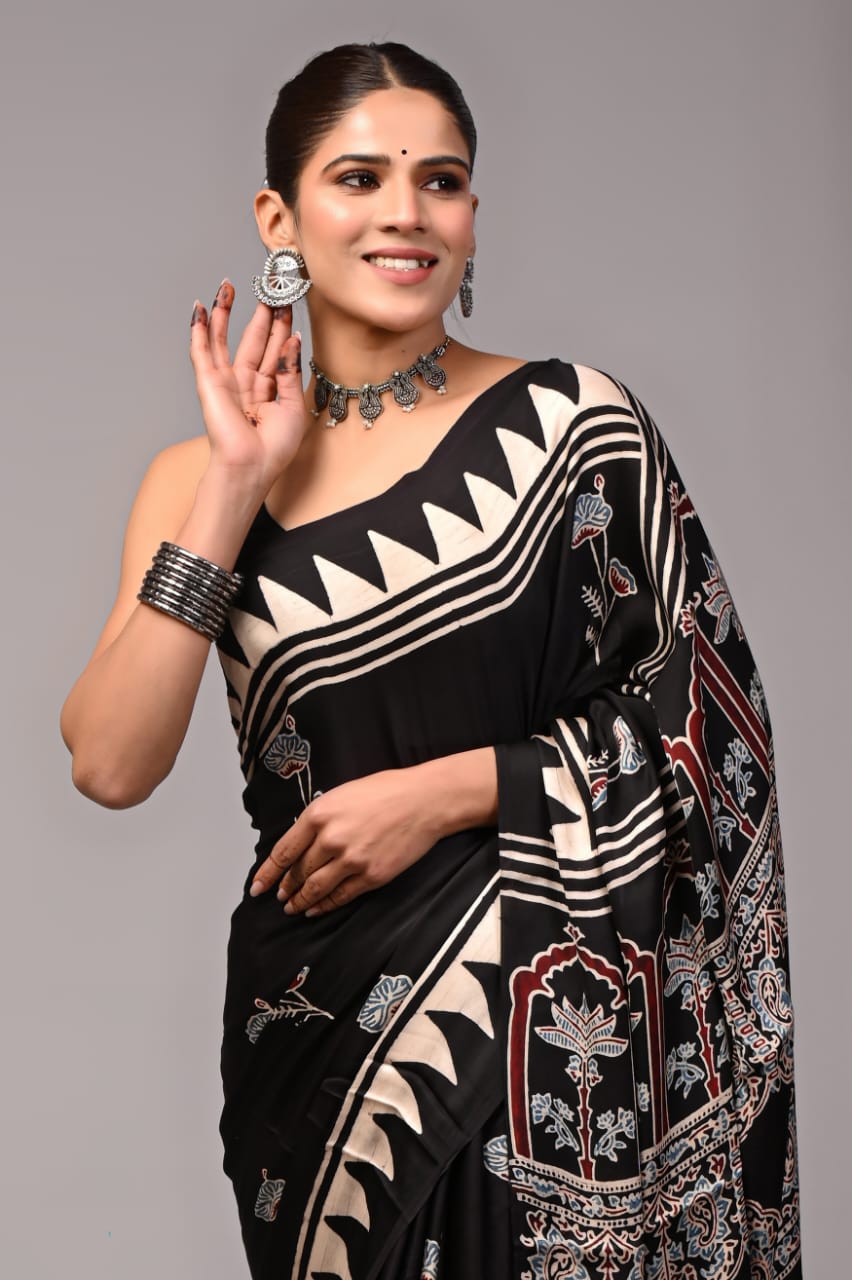Pure Ajrakh Modal Silk Saree