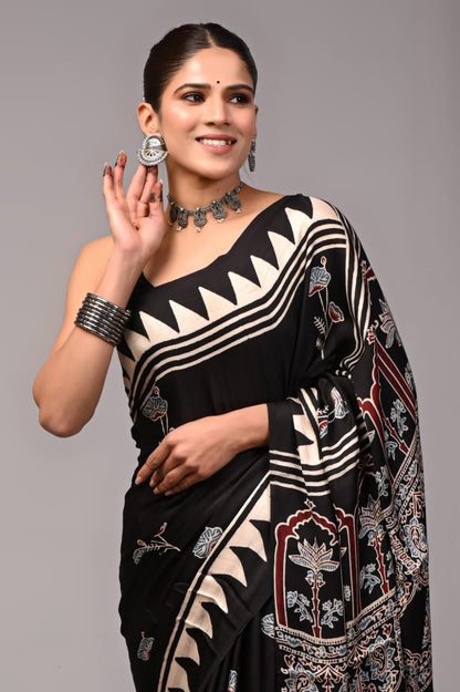 Pure Ajrakh Modal Silk Saree