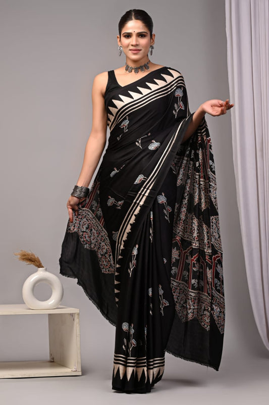 Pure Ajrakh Modal Silk Saree