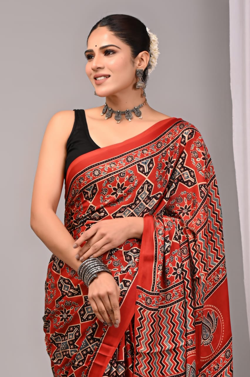 Pure Ajrakh Modal Silk Saree