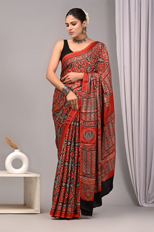 Pure Ajrakh Modal Silk Saree