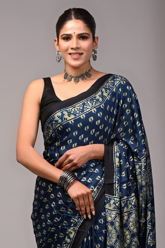 Pure Ajrakh Modal Silk Saree