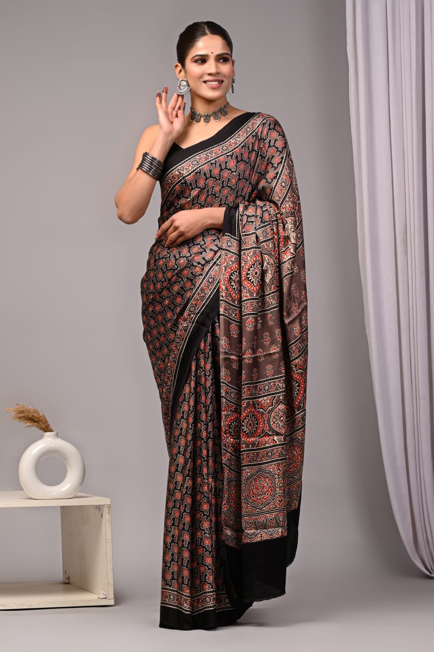 Pure Ajrakh Modal Silk Saree