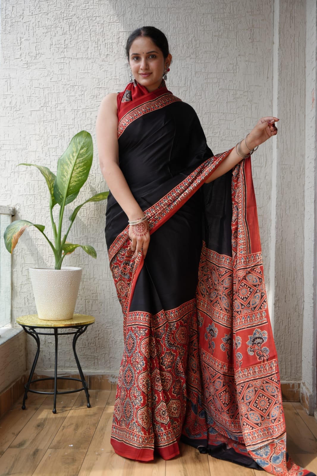 Pure Ajrakh Modal Silk Saree