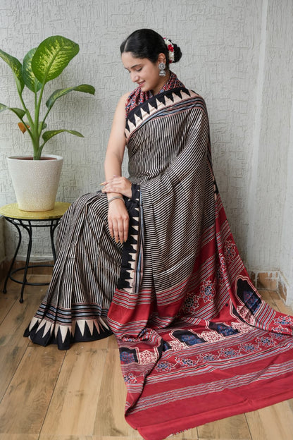 Pure Ajrakh Modal Silk Saree