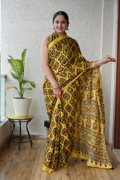 Pure Ajrakh Modal Silk Saree