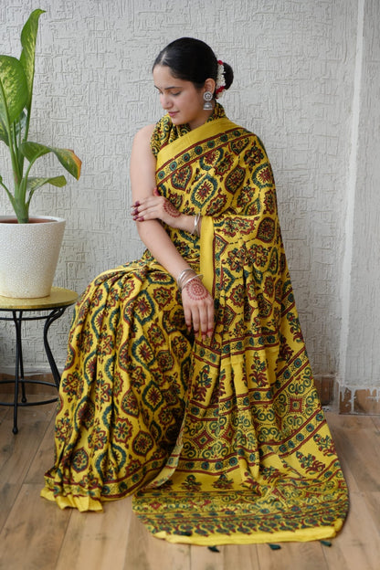 Pure Ajrakh Modal Silk Saree