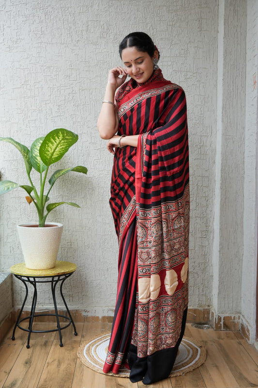 Pure Ajrakh Modal Silk Saree
