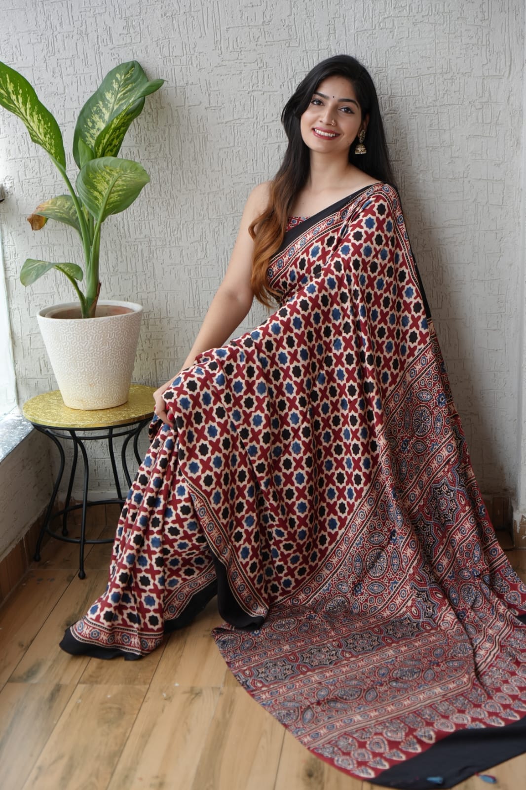 Pure Ajrakh Modal Silk Saree