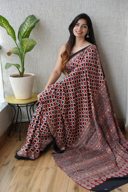 Pure Ajrakh Modal Silk Saree
