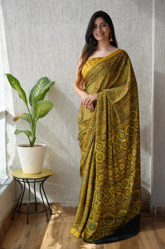 Pure Ajrakh Modal Silk Saree