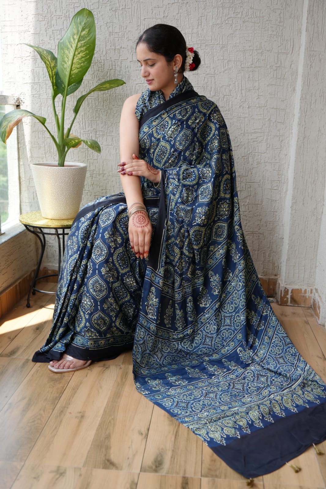 Pure Ajrakh Modal Silk Saree